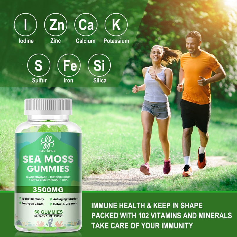 Sea Moss Gummies Organic Irish Moss Immune System Iodine supplement Gut Cleanse & Thyroid Supplement Weights Management