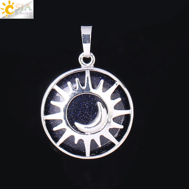 Sun & Moon Pendant Reiki Healing Natural Stone Necklace
