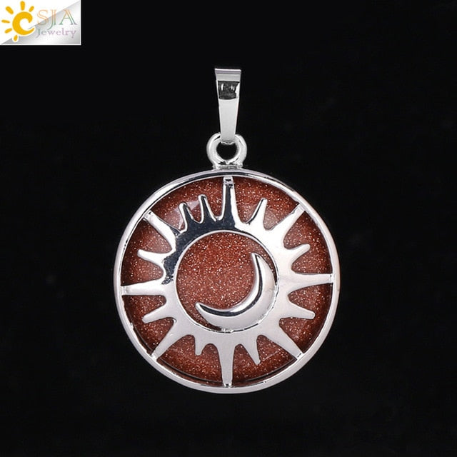 Sun & Moon Pendant Reiki Healing Natural Stone Necklace