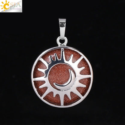 Sun & Moon Pendant Reiki Healing Natural Stone Necklace