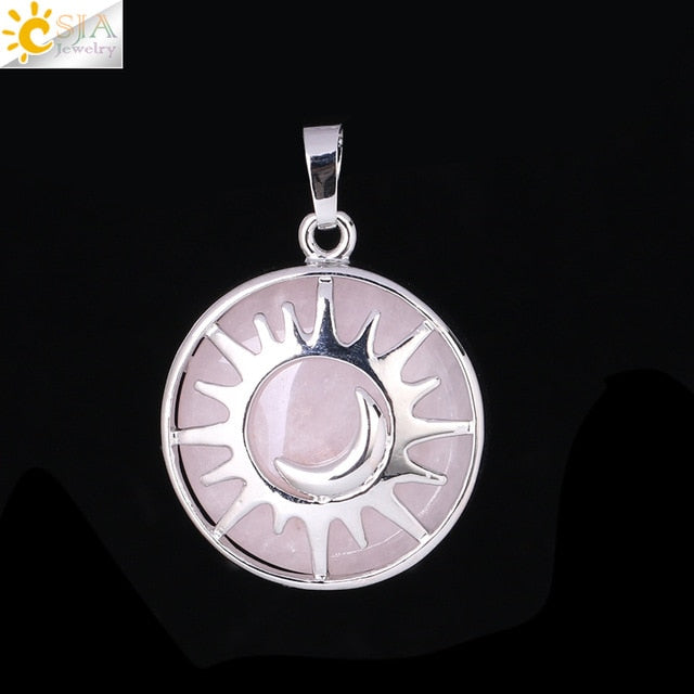 Sun & Moon Pendant Reiki Healing Natural Stone Necklace