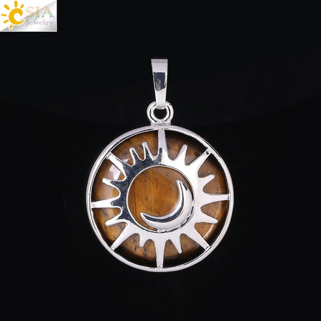 Sun & Moon Pendant Reiki Healing Natural Stone Necklace