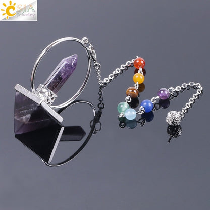 Chakra Natural Stone Pendulum for Dowsing Hexagonal Prism Pyramid White Pink Crystal Obsidian Pendants