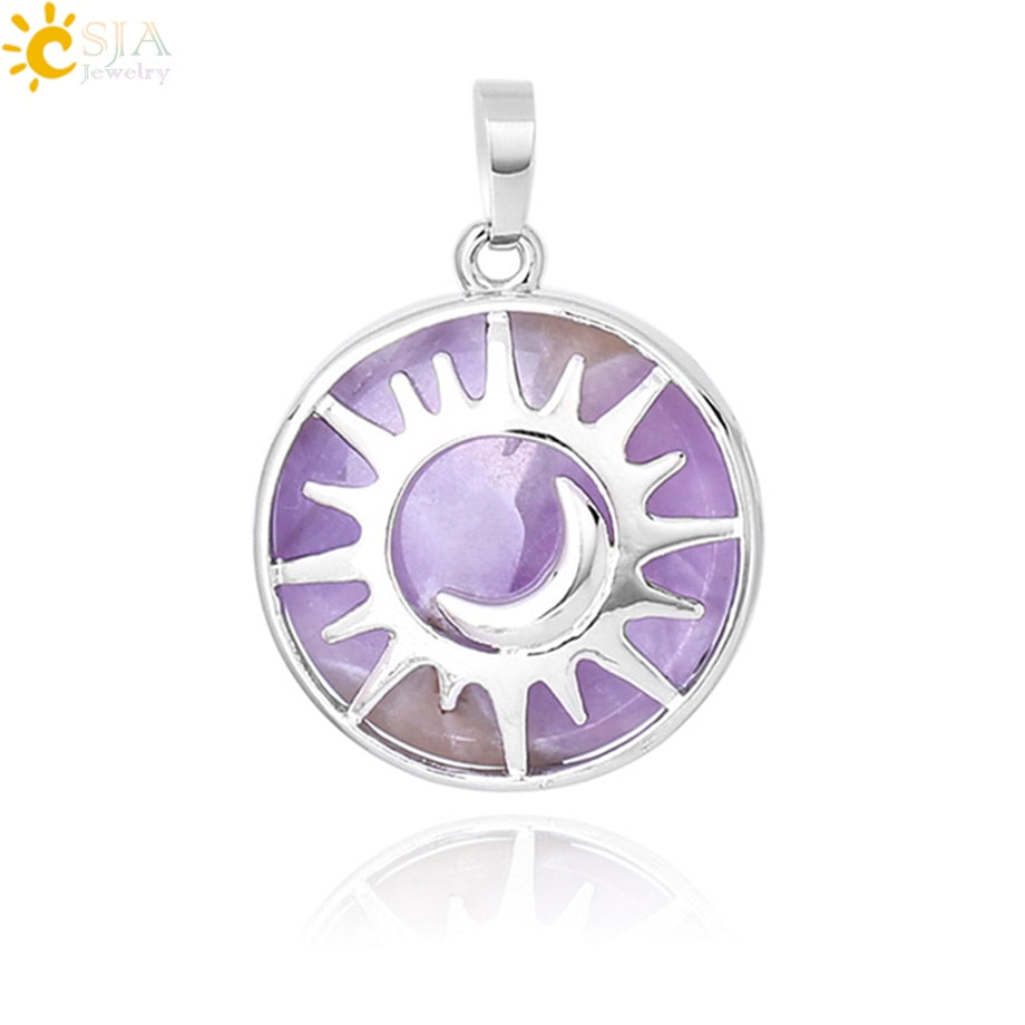 Sun & Moon Pendant Reiki Healing Natural Stone Necklace