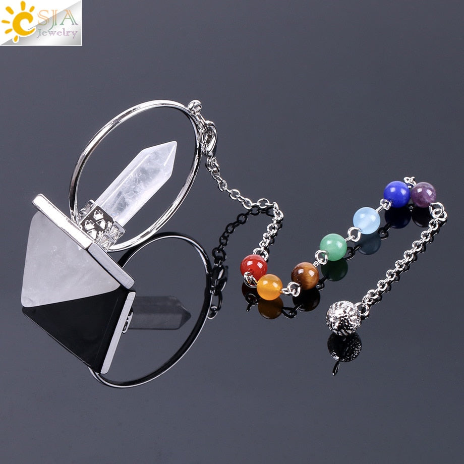 Chakra Natural Stone Pendulum for Dowsing Hexagonal Prism Pyramid White Pink Crystal Obsidian Pendants