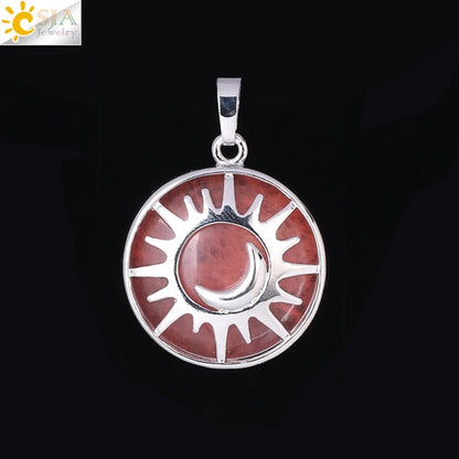 Sun & Moon Pendant Reiki Healing Natural Stone Necklace