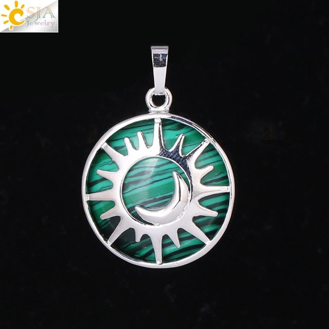 Sun & Moon Pendant Reiki Healing Natural Stone Necklace