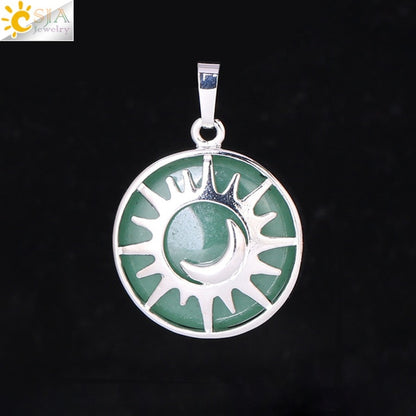 Sun & Moon Pendant Reiki Healing Natural Stone Necklace