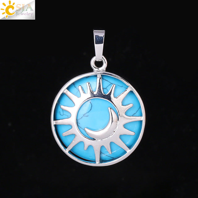 Sun & Moon Pendant Reiki Healing Natural Stone Necklace