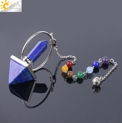 Chakra Natural Stone Pendulum for Dowsing Hexagonal Prism Pyramid White Pink Crystal Obsidian Pendants