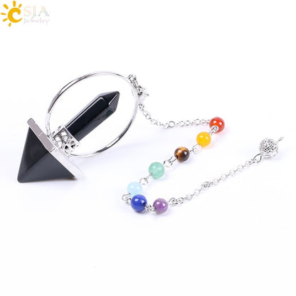 Chakra Natural Stone Pendulum for Dowsing Hexagonal Prism Pyramid White Pink Crystal Obsidian Pendants