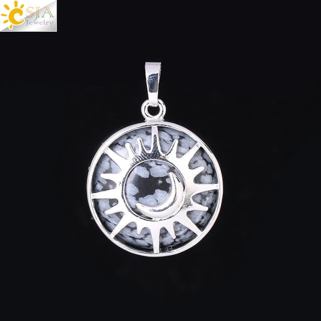 Sun & Moon Pendant Reiki Healing Natural Stone Necklace
