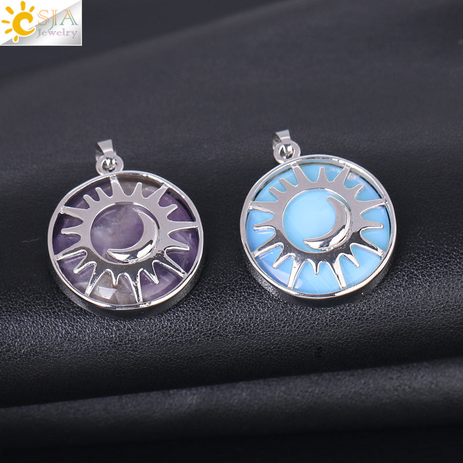 Sun & Moon Pendant Reiki Healing Natural Stone Necklace