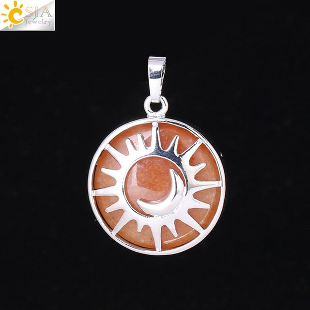 Sun & Moon Pendant Reiki Healing Natural Stone Necklace