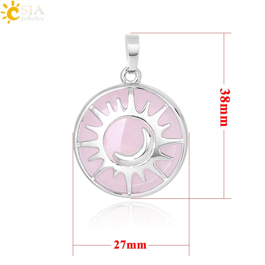 Sun & Moon Pendant Reiki Healing Natural Stone Necklace