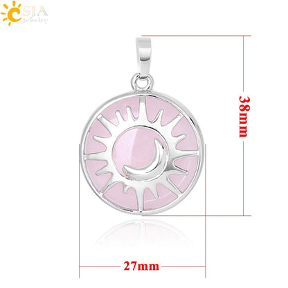 Sun & Moon Pendant Reiki Healing Natural Stone Necklace