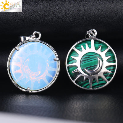 Sun & Moon Pendant Reiki Healing Natural Stone Necklace