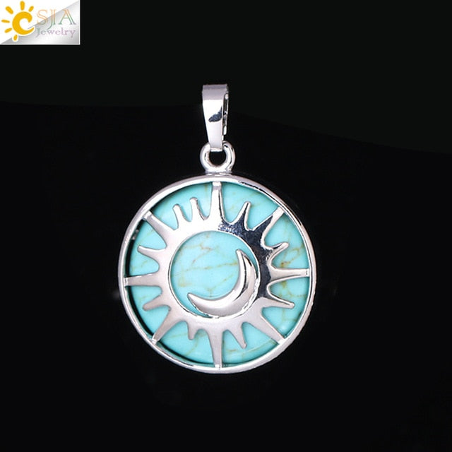 Sun & Moon Pendant Reiki Healing Natural Stone Necklace