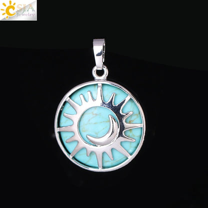 Sun & Moon Pendant Reiki Healing Natural Stone Necklace