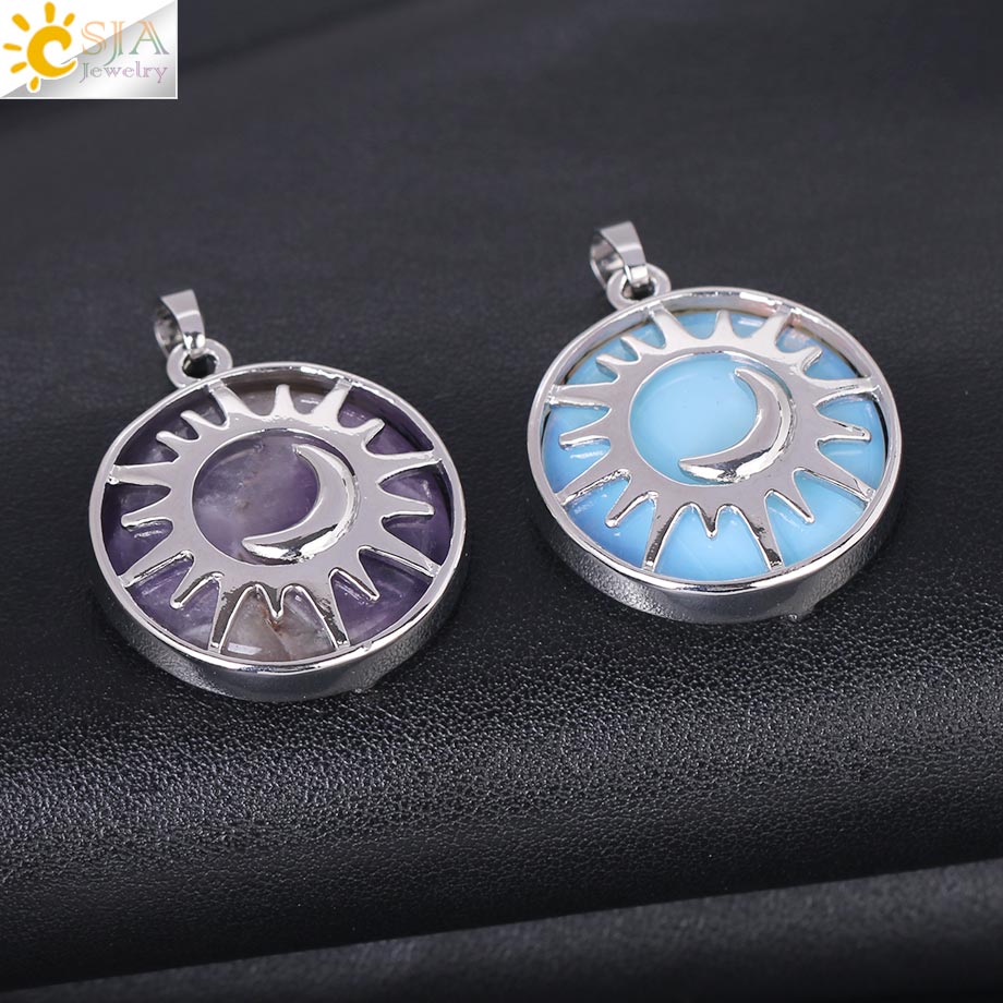 Sun & Moon Pendant Reiki Healing Natural Stone Necklace