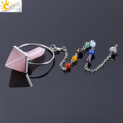 Chakra Natural Stone Pendulum for Dowsing Hexagonal Prism Pyramid White Pink Crystal Obsidian Pendants
