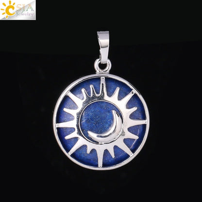 Sun & Moon Pendant Reiki Healing Natural Stone Necklace
