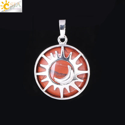 Sun & Moon Pendant Reiki Healing Natural Stone Necklace