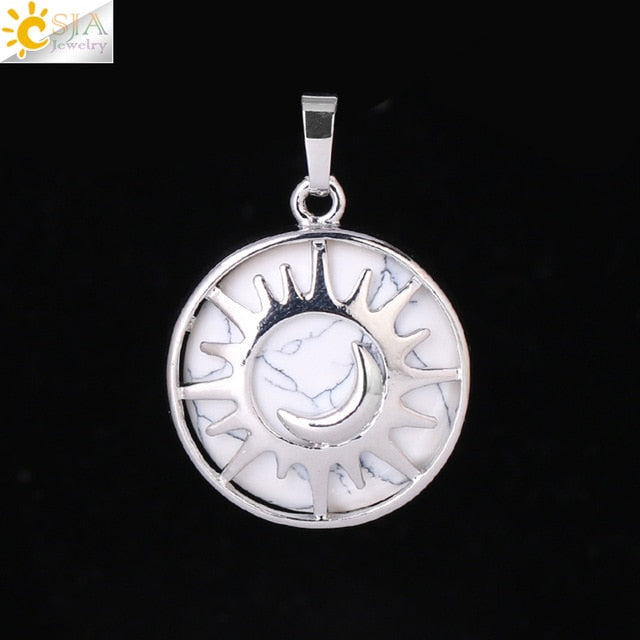Sun & Moon Pendant Reiki Healing Natural Stone Necklace