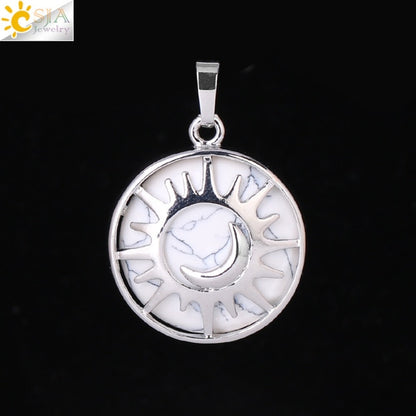 Sun & Moon Pendant Reiki Healing Natural Stone Necklace