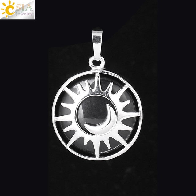Sun & Moon Pendant Reiki Healing Natural Stone Necklace