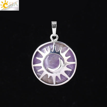 Sun & Moon Pendant Reiki Healing Natural Stone Necklace
