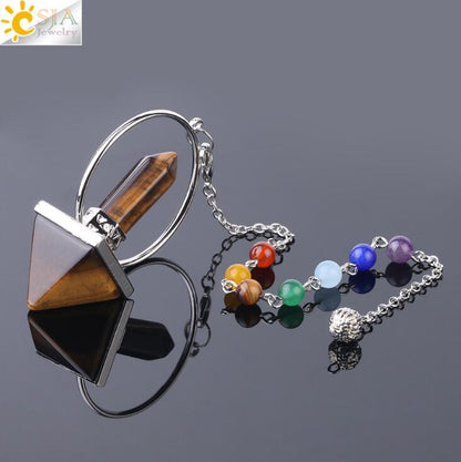 Chakra Natural Stone Pendulum for Dowsing Hexagonal Prism Pyramid White Pink Crystal Obsidian Pendants