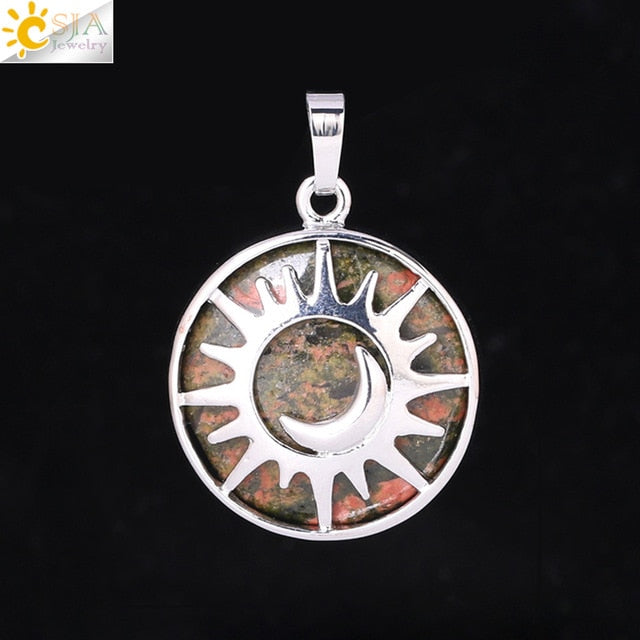 Sun & Moon Pendant Reiki Healing Natural Stone Necklace