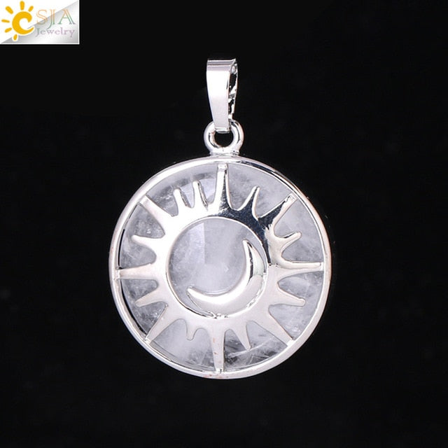 Sun & Moon Pendant Reiki Healing Natural Stone Necklace