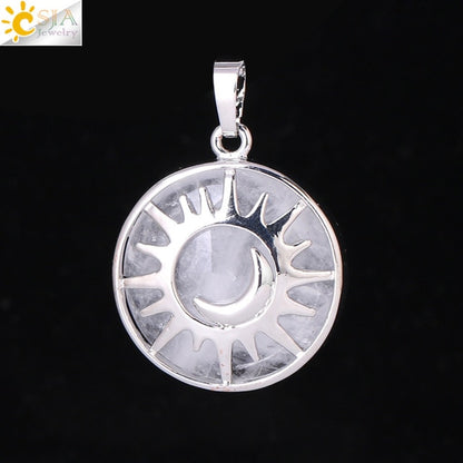 Sun & Moon Pendant Reiki Healing Natural Stone Necklace
