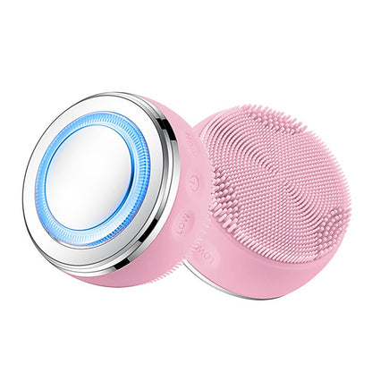 2in1 LED Light Silicone Heating Face Cleanser Massage Facial Cleaning Skin Scrub Washing Brush Skin Care Cleaner Massager