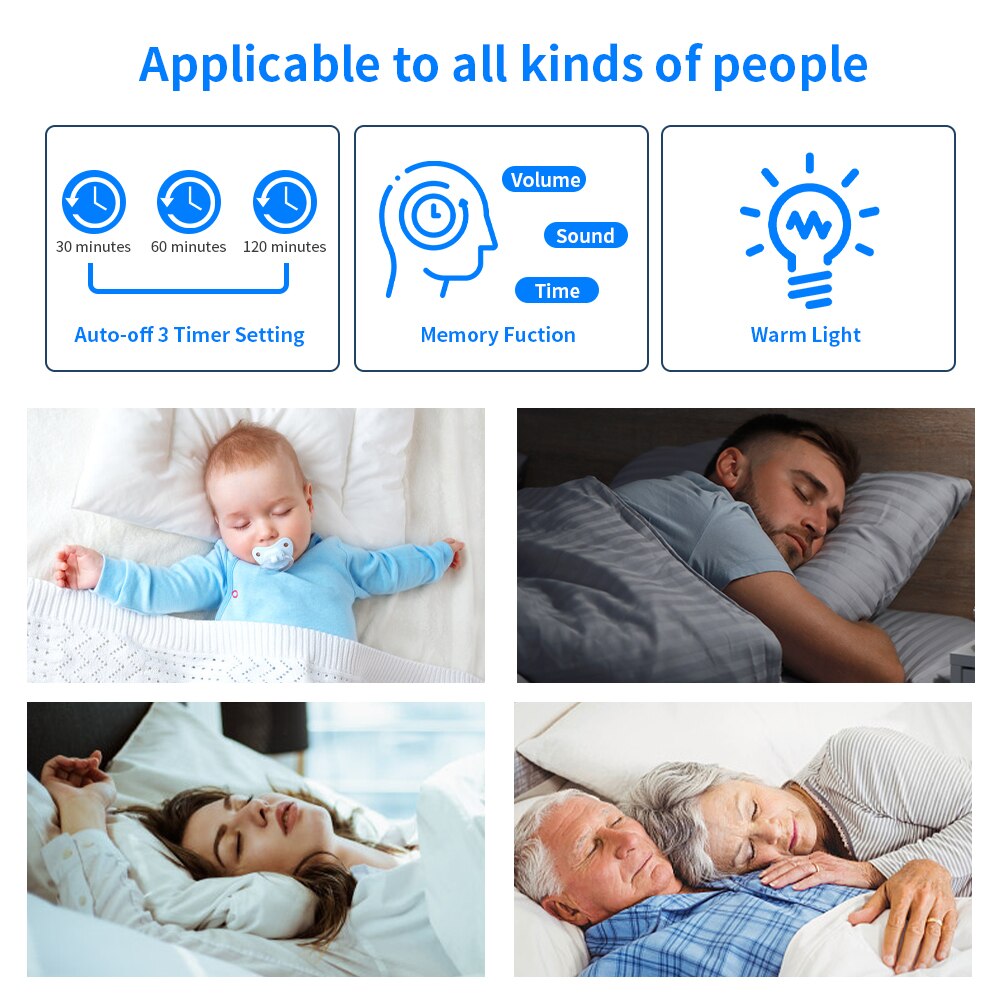 Sound Therapy Sleep Machine 39 Soothing Sounds Warm Night Light for Sleeping Timers White Noise Machine for Baby Adults Cordless